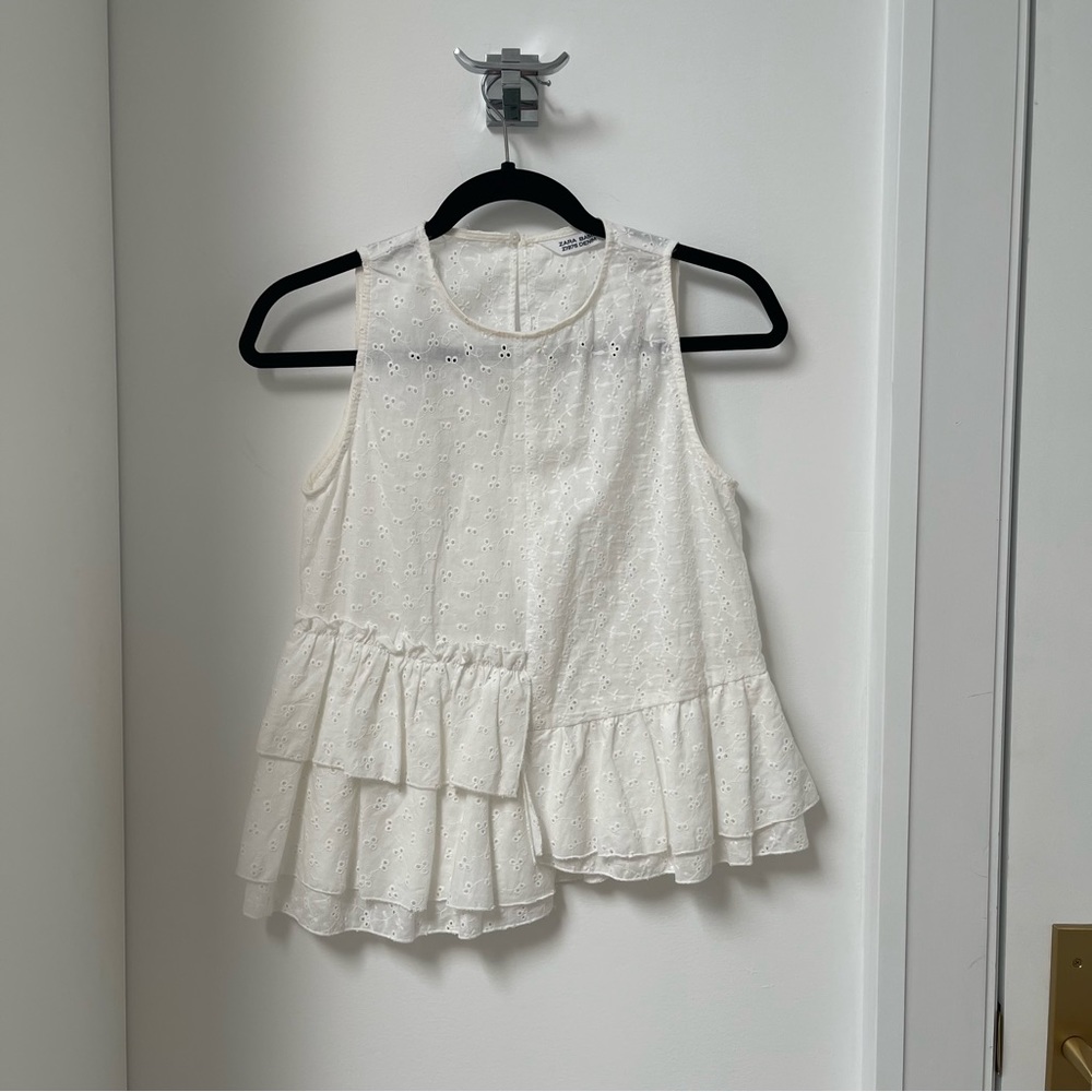 Zara Cream Eyelet Ruffle Tank Top